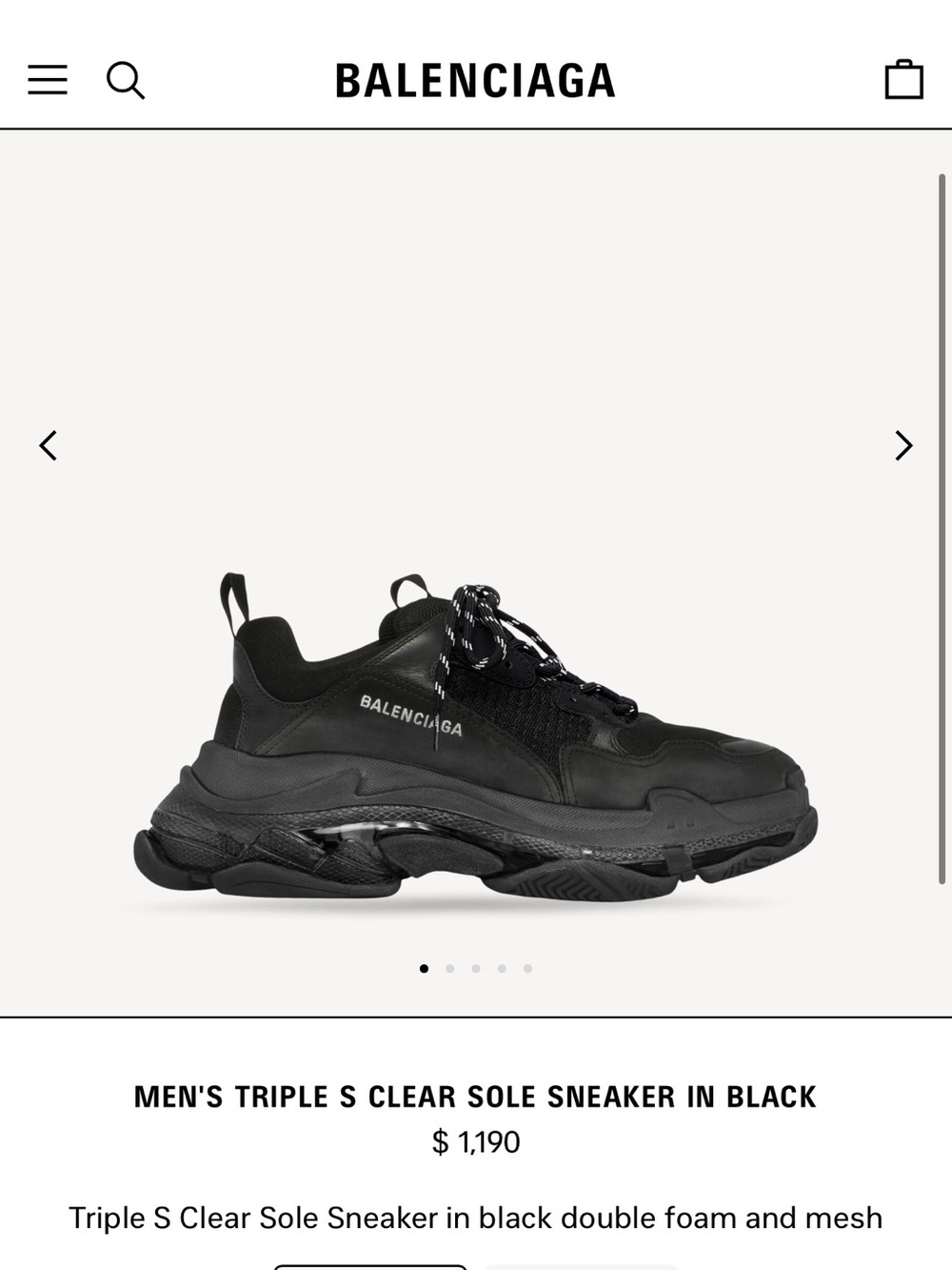 Balenciaga Men's Triple S Sneaker in Black. US Sz 7. EU Sz 40 Worn once.